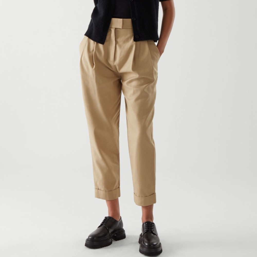 COS Beige Cropped Pleated Trousers
